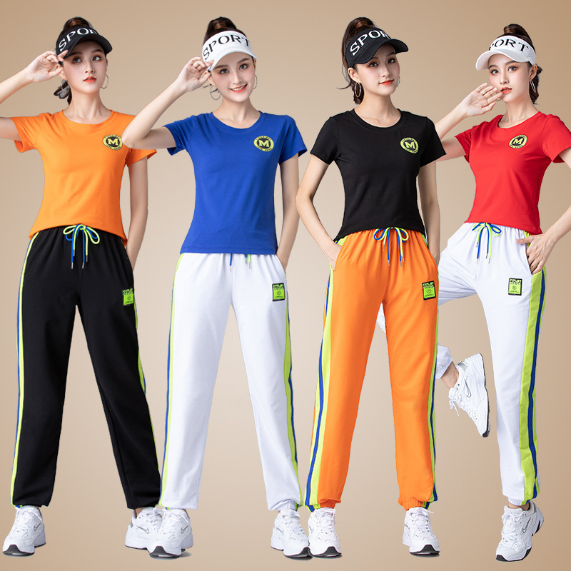 婷姿媄广场舞服装新款套装棉夏短袖运动休闲团体鬼步舞表演服女