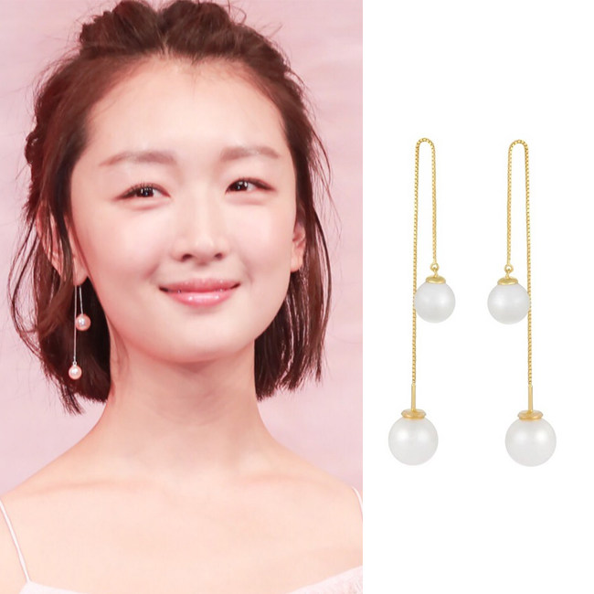 欧美时尚 名媛ins经典心机搭配 多种戴法优雅珍珠耳线925纯银针女