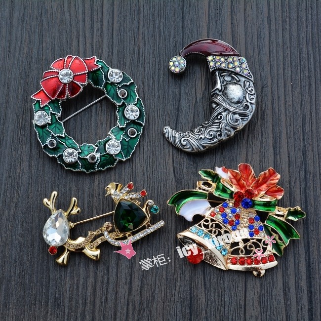 vintage舶来品欧美古着首饰 西洋古董 圣诞新年欢乐系列 彩釉胸针