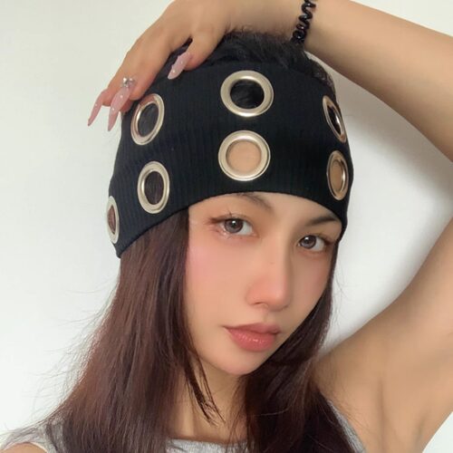 Dumakira手工handmadediy欧美ins潮酷金属圈弹力针织宽发带