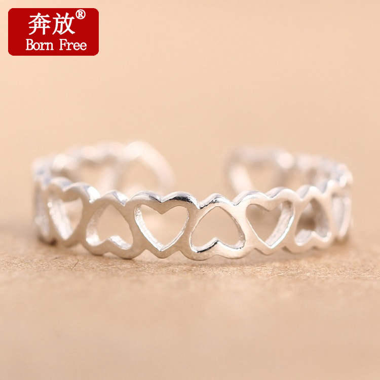 Born Free/奔放S925纯银饰品小清新甜美心连心开口戒指韩版女指环