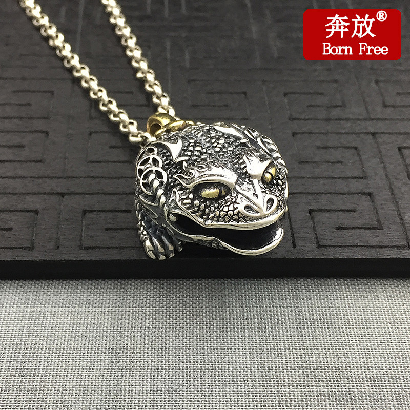 Born Free/奔放S925纯银个性复古泰银三足三脚金蟾蜍吊坠项链挂件