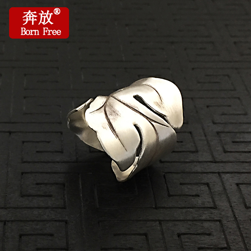Born Free/奔放S925银饰品手工银泰国清迈民族风叶子开口戒指指环
