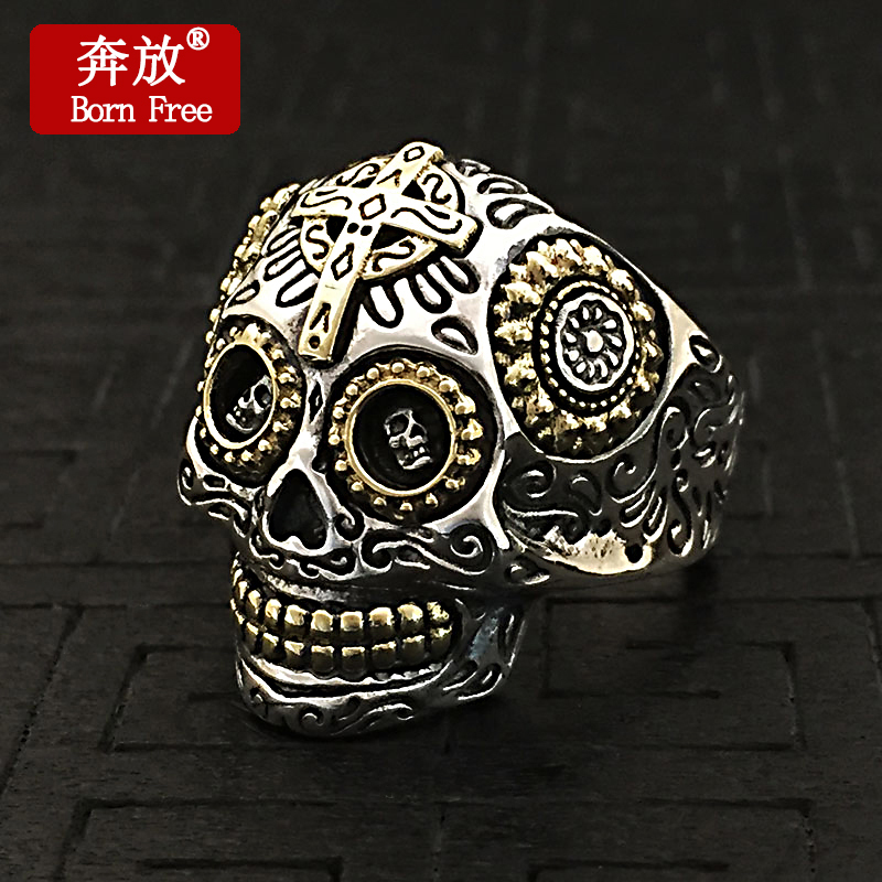 Born Free/奔放S925银流行饰品个性朋克风泰银骷髅头戒指男女指环