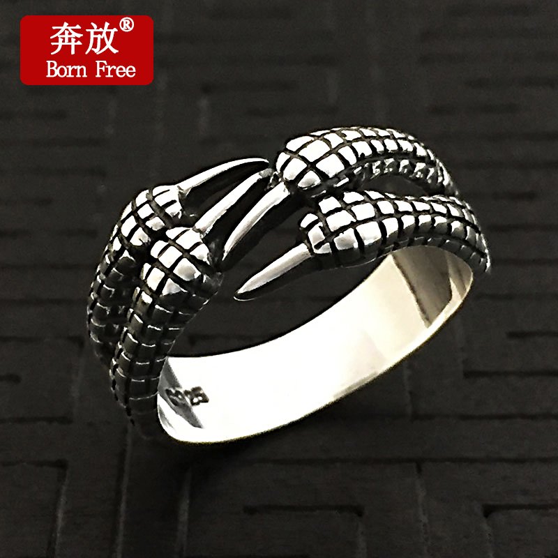 Born Free/奔放S925银饰品手工复古泰银个性指环男款开口龙爪戒指