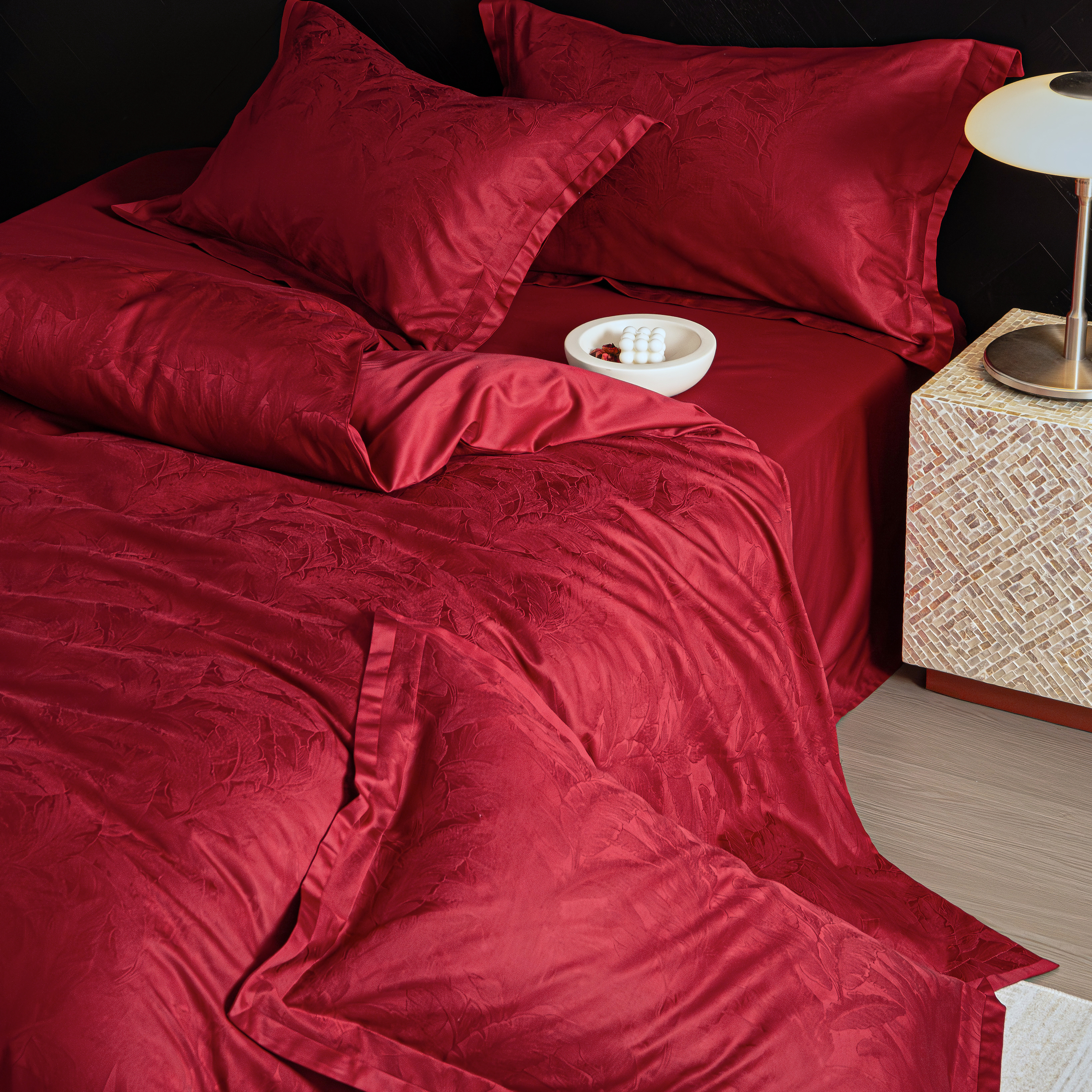 全棉云感提花婚庆四件套大红色