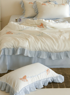 60S奥地利兰精天丝四件套小清新刺绣丝滑细腻夏季凉感床单床笠款