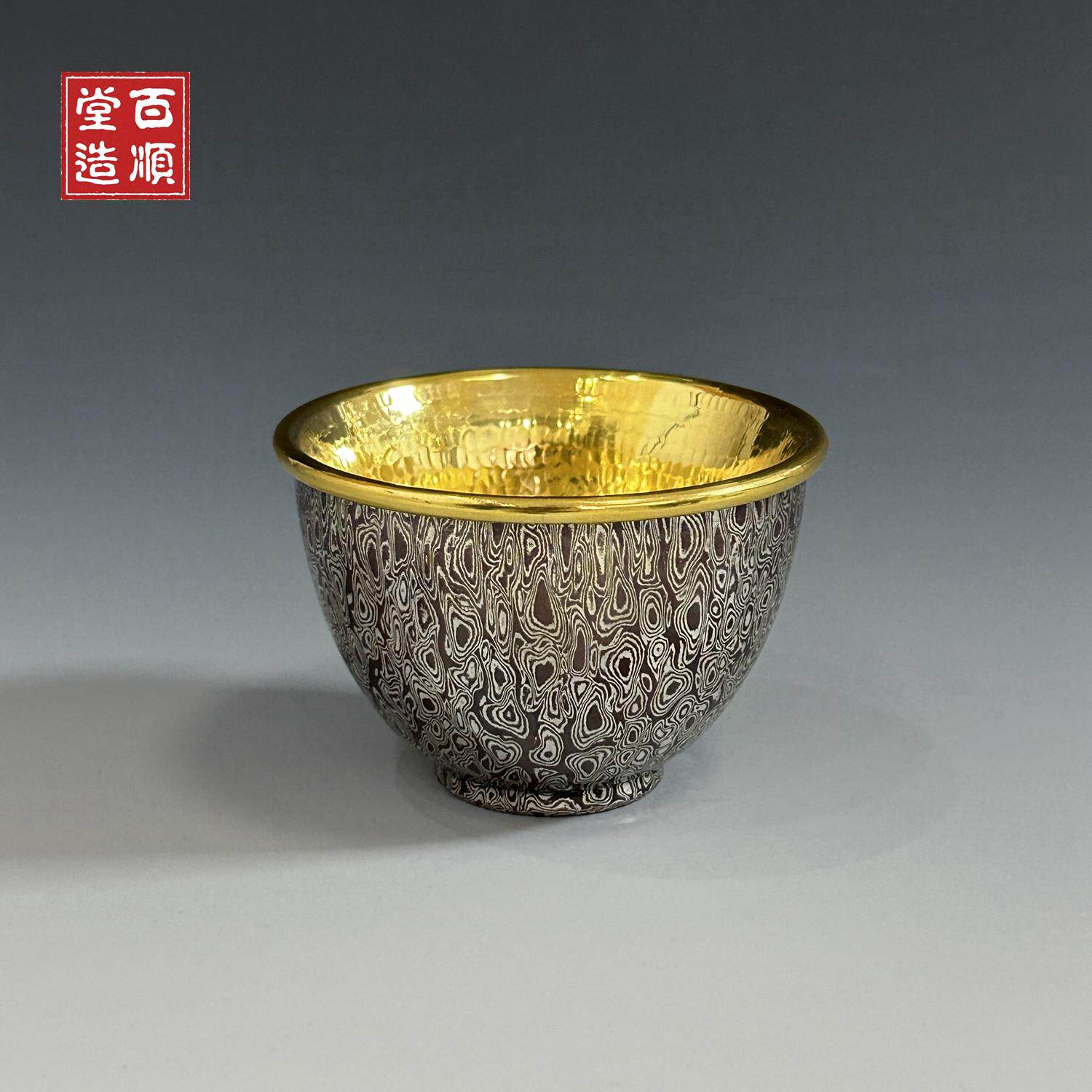 纯银银木纹金金杯纯银9999银杯主人杯品茗杯银银木纹金金杯