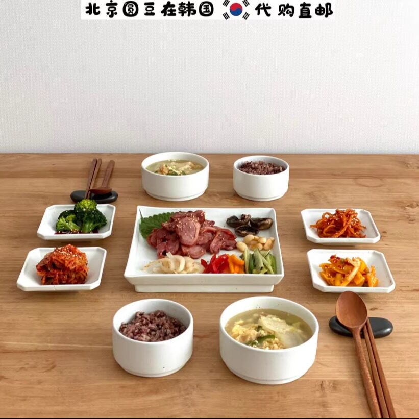 韩国直邮代购手工陶瓷韩餐朝鲜传统墨点白汤饭面碗盘碟子家用商用