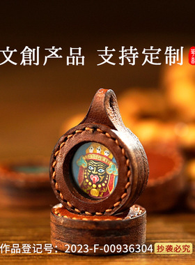 迷你手绘上色立体唐卡吊坠黄财首饰绿度母擦擦嘎乌盒圆形皮壳