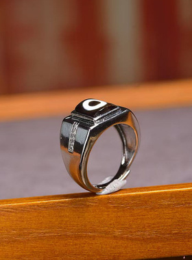 活扣戒指方形简约镶嵌玛瑙天眼天珠戒面戒托戒指托男9*8mm