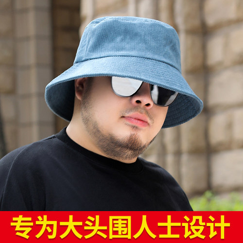 渔夫帽灯芯绒圆脸适合蓝色大头围