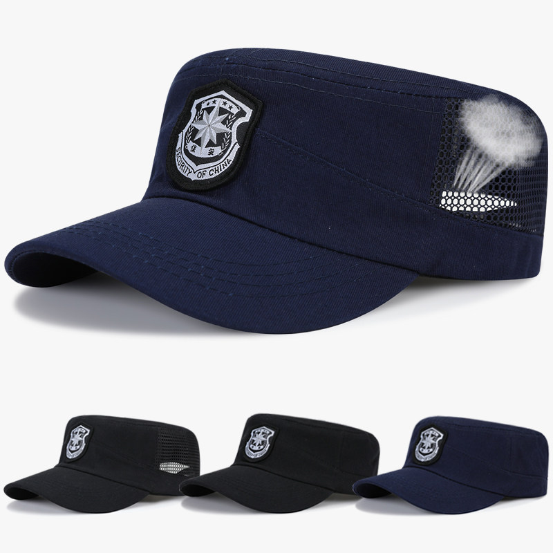 作训帽男保安帽子夏季黑色特勤新款平顶战术作战执勤特战网眼网帽