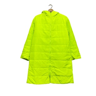 圣迪折扣女装 时尚休闲荧光黄绿外穿内搭宽松连帽长款薄棉服外套