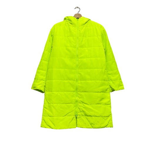 圣迪折扣女装 时尚休闲荧光黄绿外穿内搭宽松连帽长款薄棉服外套