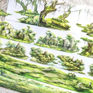 分装荒墟遗迹荒溪野径森野林踪郊野小亭古桥野渡林野荒垣造景胶带