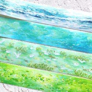 分装碧海潮生碧水春荇芦苇天鹅鱼巡海浪基础造景水面手帐胶带拼贴