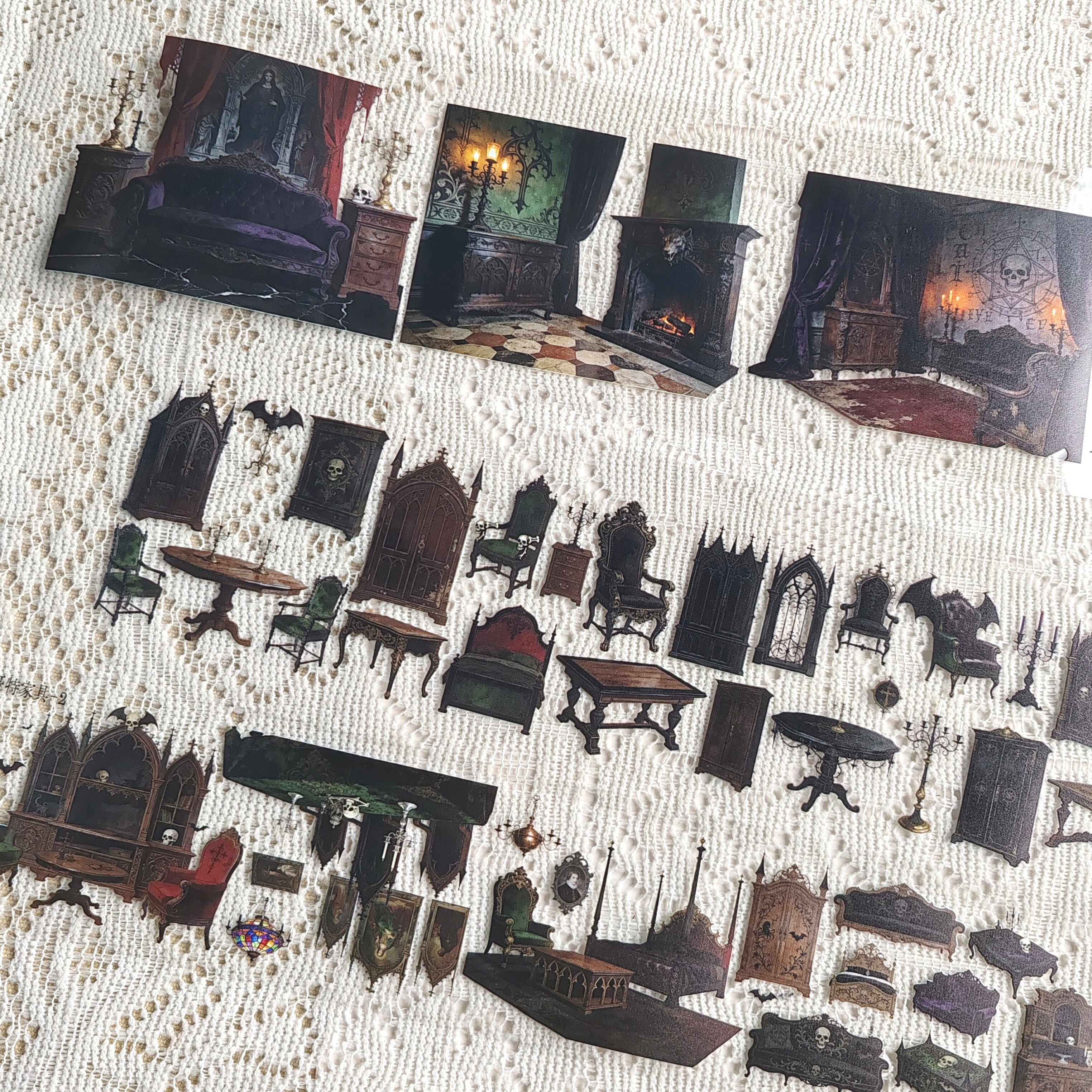 自制暗黑哥特客厅家具卧室手账胶带拼贴装饰咕卡造景手账胶带素材