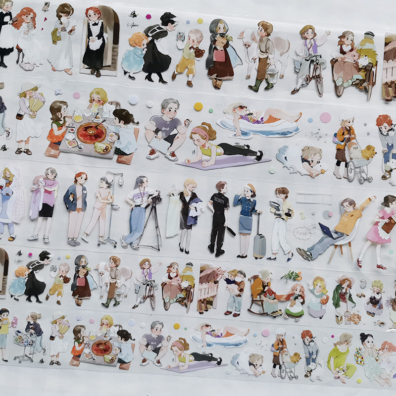 循环分装熹光星光微光风花油画牡丹乐游园人物花花pet手帐胶带