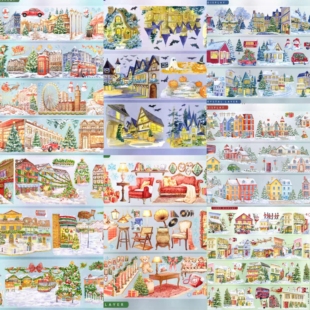 分装伦敦圣诞万圣夜圣诞小镇圣诞小屋冬季造景手帐胶带拼贴装饰贴