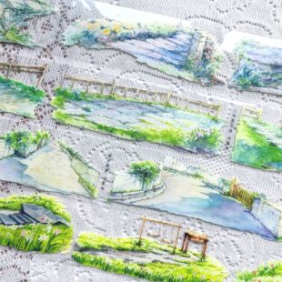 分装步落阶春日踏青径畔芳丛城郊小道pet道路造景手帐胶带拼贴画