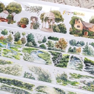 分装苏格兰花园石板小径碎花野草小小溪流野蔓草密林造景手帐胶带