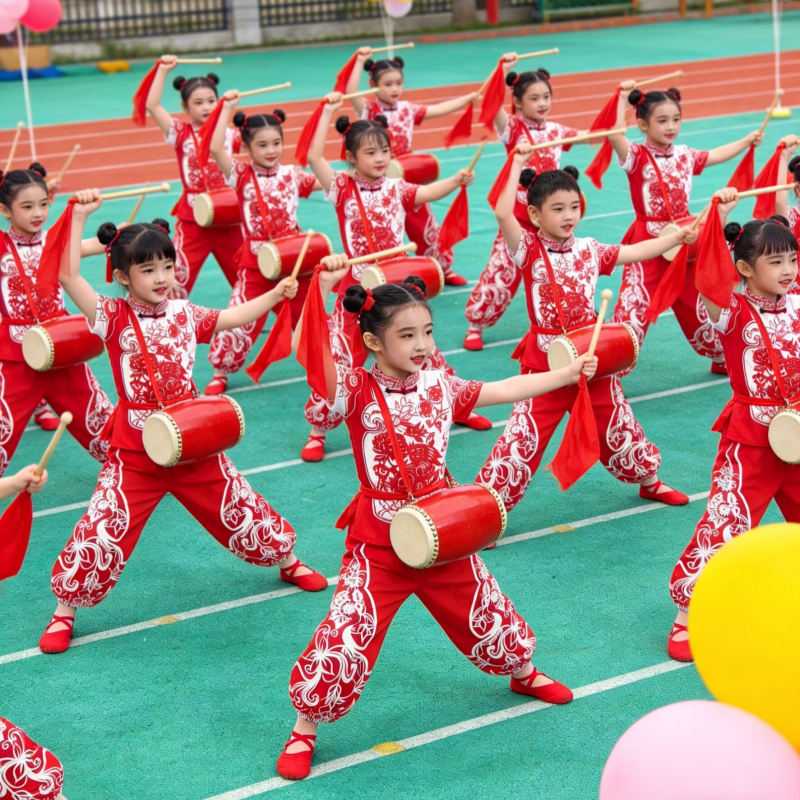 儿童安塞腰鼓舞蹈服装表演服陕北中小学生陕西秧歌舞龙打鼓演出服