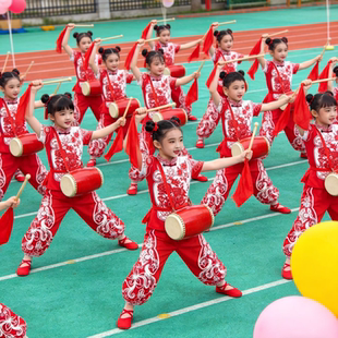儿童安塞腰鼓舞蹈服装表演服陕北中小学生陕西秧歌舞龙打鼓演出服