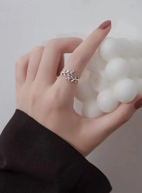 【银屿】s925纯银橄榄枝戒指女气质轻奢可调开口指环森系小众尾戒