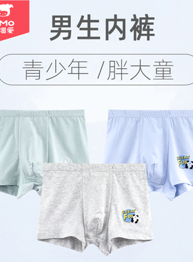 瑁恩瑁爱大童内裤青少年纯棉男孩四角短裤胖男童发育期初高中男生