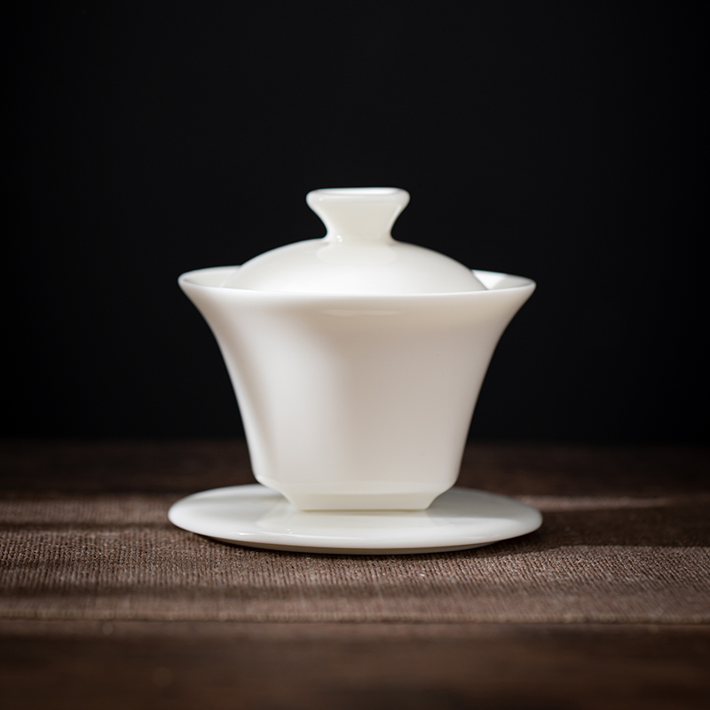 君器德化白瓷三才盖碗茶杯单个茶碗带盖泡茶杯防烫高端厚胎乳玉瓷