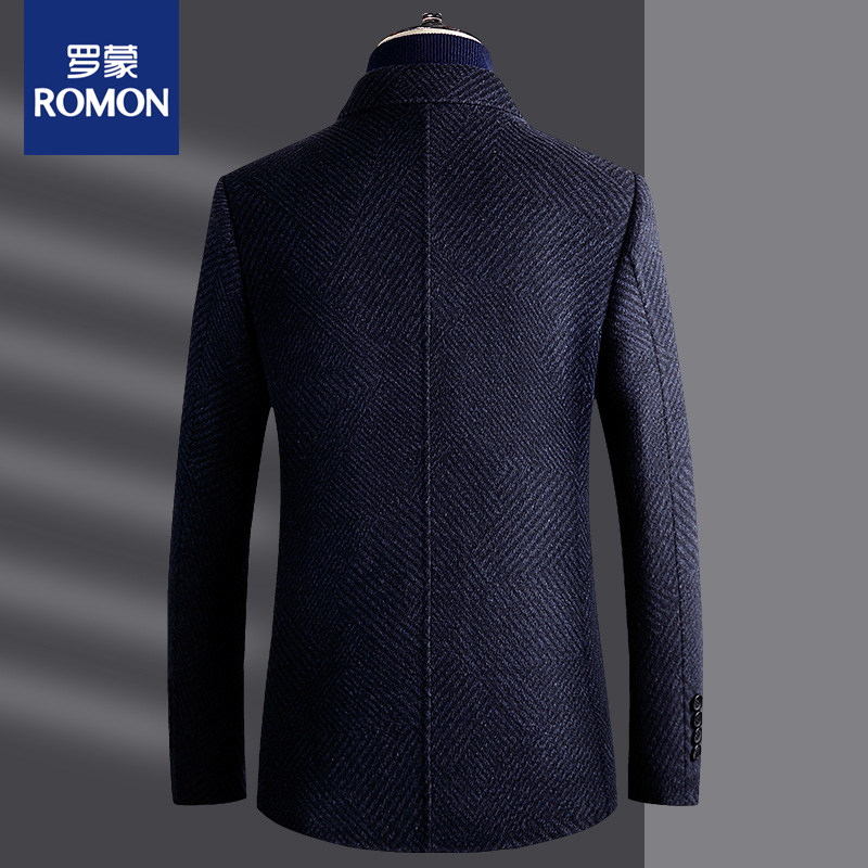 罗蒙双面羊毛西装男士外套高端商务休闲毛呢大衣男短款单西服上衣
