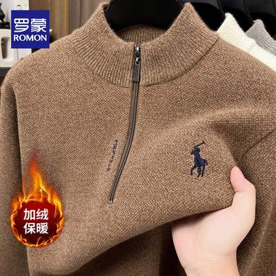 罗蒙加绒加厚保暖毛衣男
