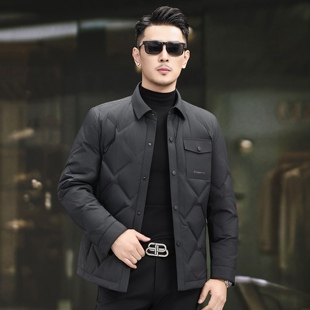 罗蒙高端时尚轻薄款羽绒服男士翻领短款夹克2025秋冬新款保暖外套