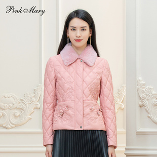 修身 粉紅瑪琍白鵝絨100g短款 羽絨服女冬季 時(shí)尚 翻領(lǐng)外套PMALW7703
