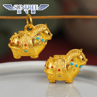 黄金古法烤漆唐马战马上有钱吊坠足金999生肖木马手链本命年男女