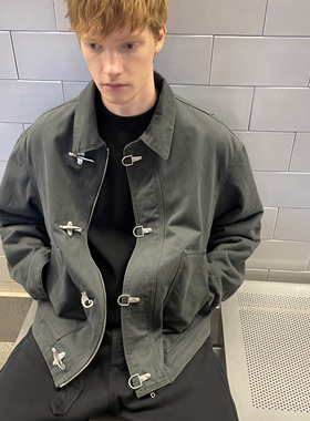 haonanhuang 飞机扣粗毛毡内里高克重纯棉水洗帆布拉链J02夹克