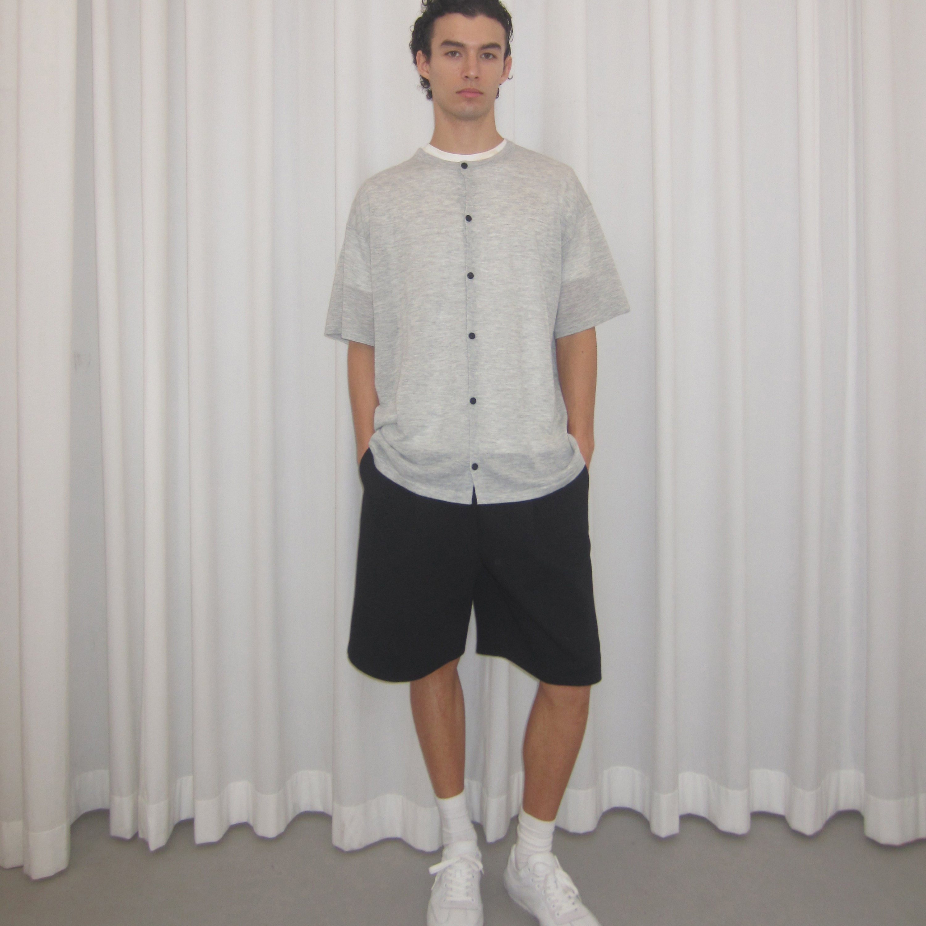 haonanhuang 兰精环保太空棉混纺抽褶松紧腰宽松五分基础休闲短裤