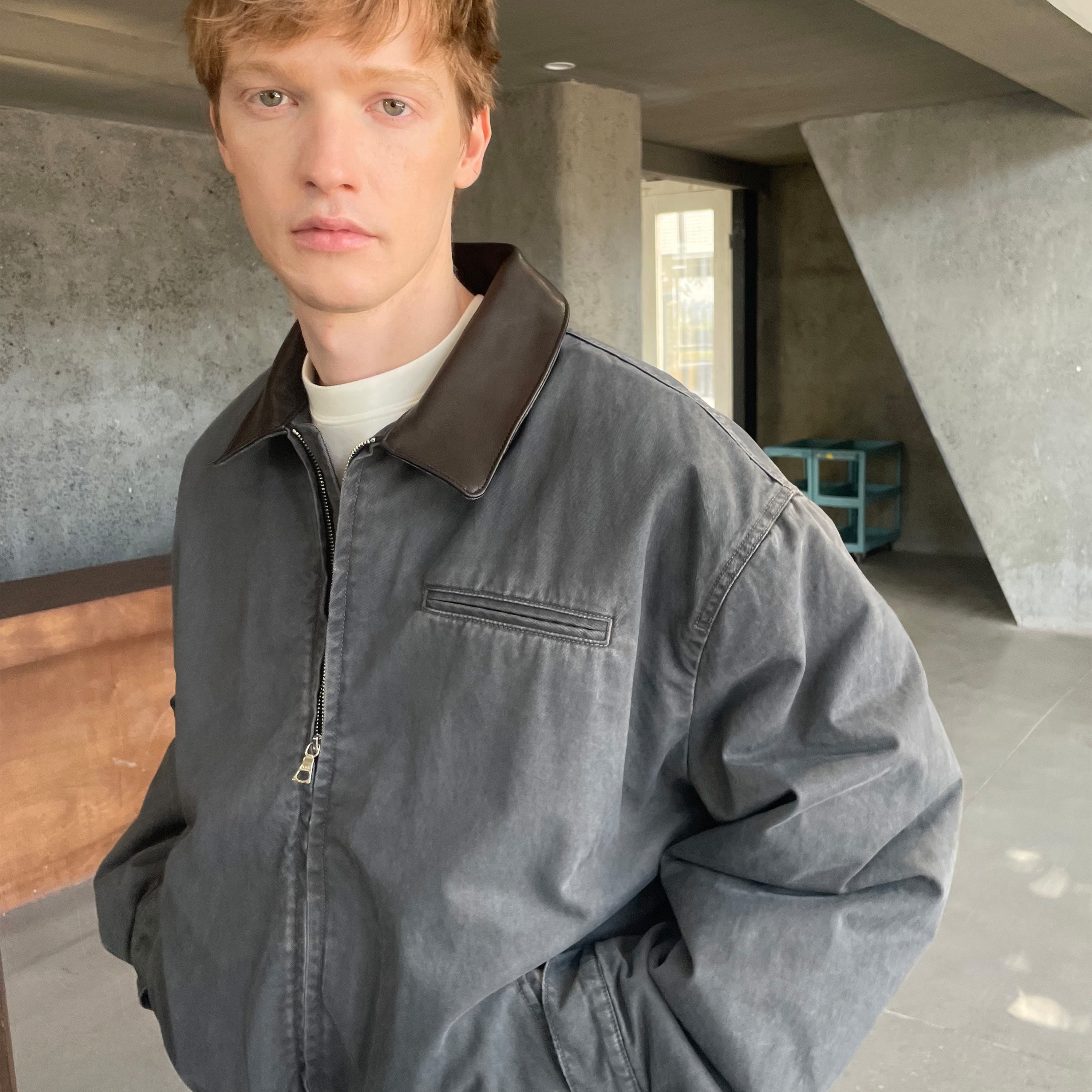 haonanhuang 羊皮翻领水洗帆布做旧短宽收腰版型棉服拉链夹克外套,男装,棉衣,淘宝优惠券,粉丝福利购,淘宝优惠卷