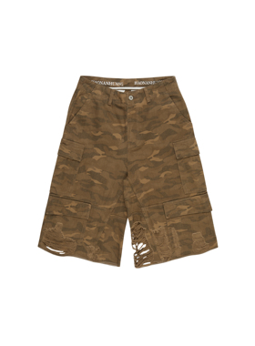 haonanhuang x regen zone 做旧破坏水洗宽松迷彩工装7分裤