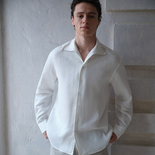 haonanhuang海鸥领老钱亚麻衬衫