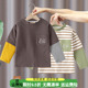 儿童宝宝纯棉休闲t条纹假两件上衣洋气 新款 男童长袖 T恤2026春秋季