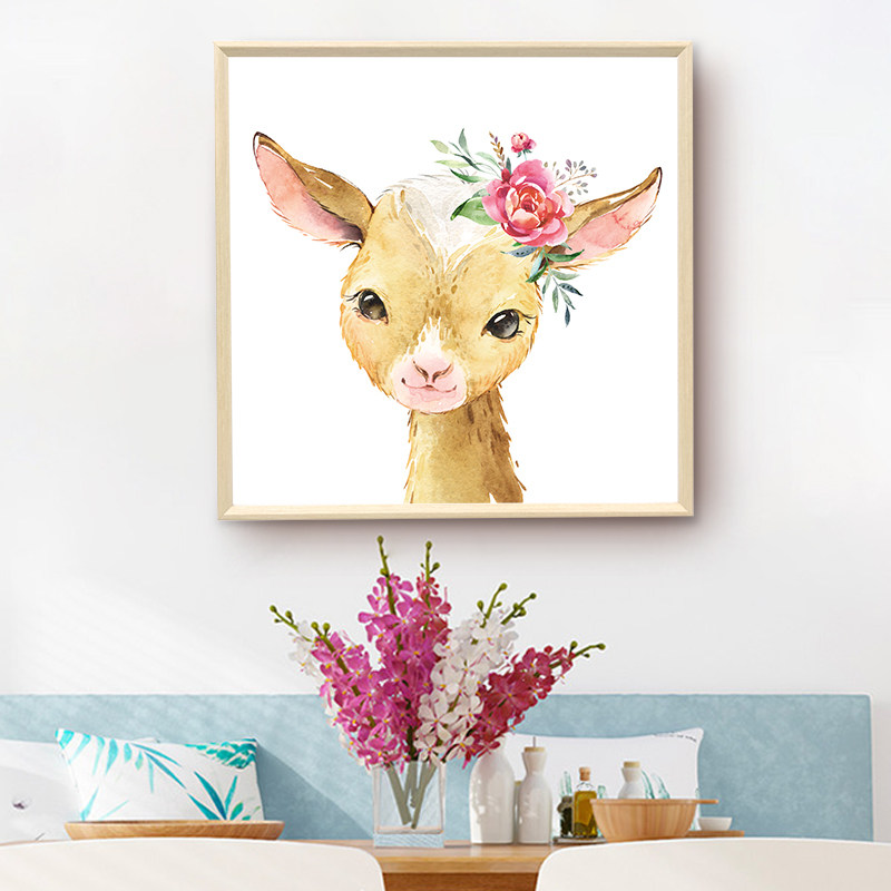 【直播专享】可爱小动物图案装饰画方形儿童房墙壁装饰挂画小兔子