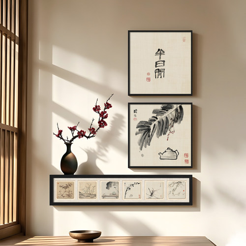 新中式茶室书法三联装饰画