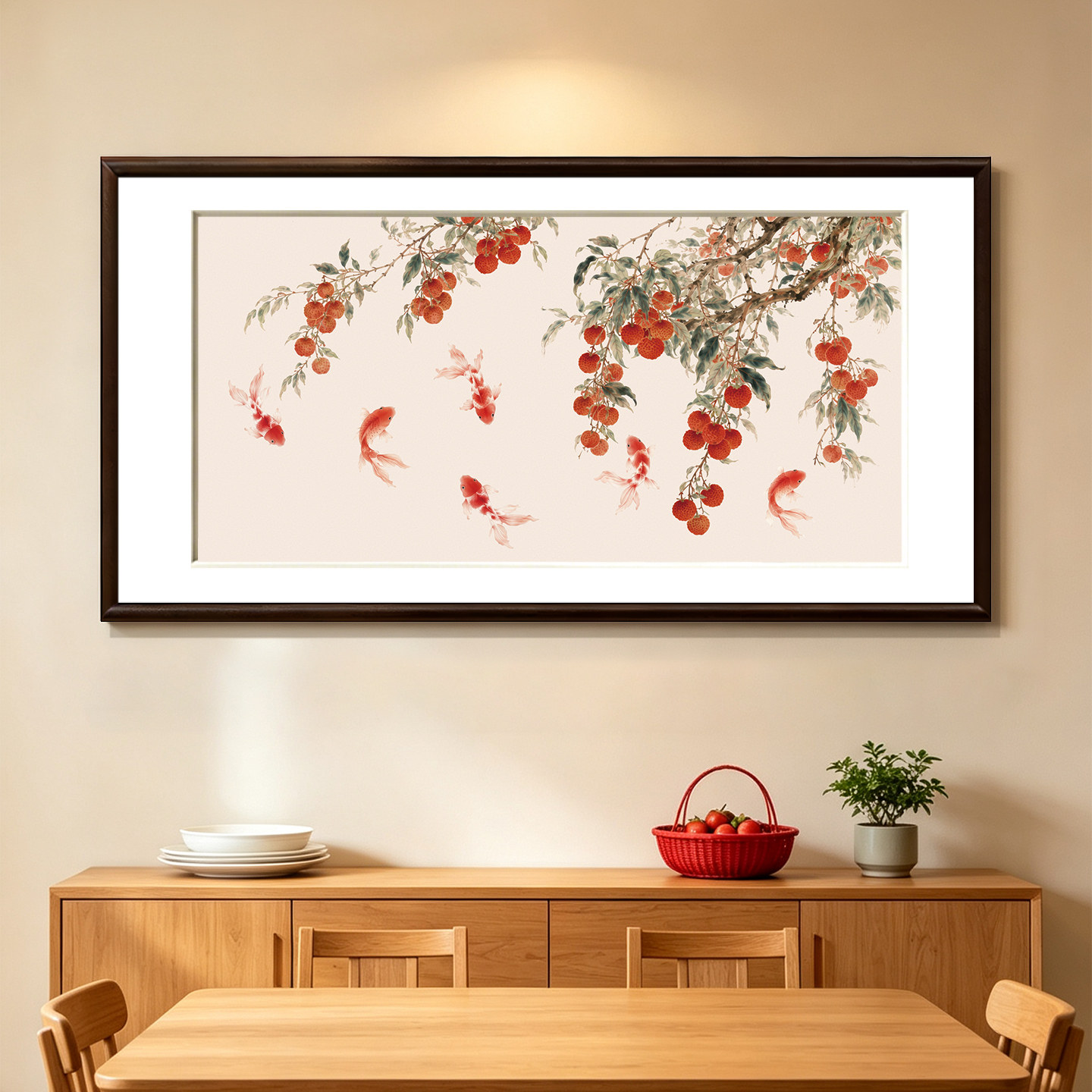 盈浩新中式丹荔余祥实木框装饰画