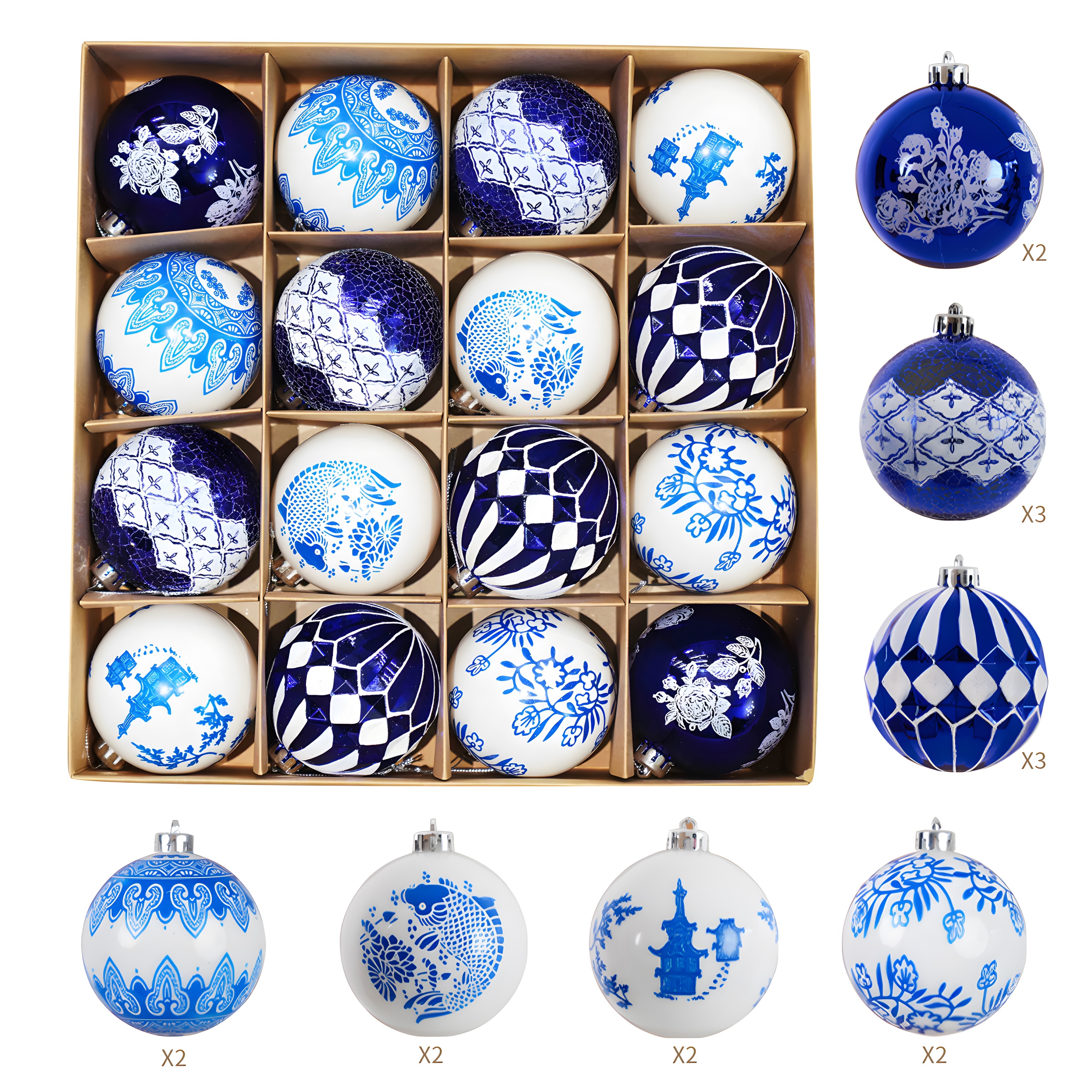 盈浩国潮风青花瓷圣诞球装饰挂件