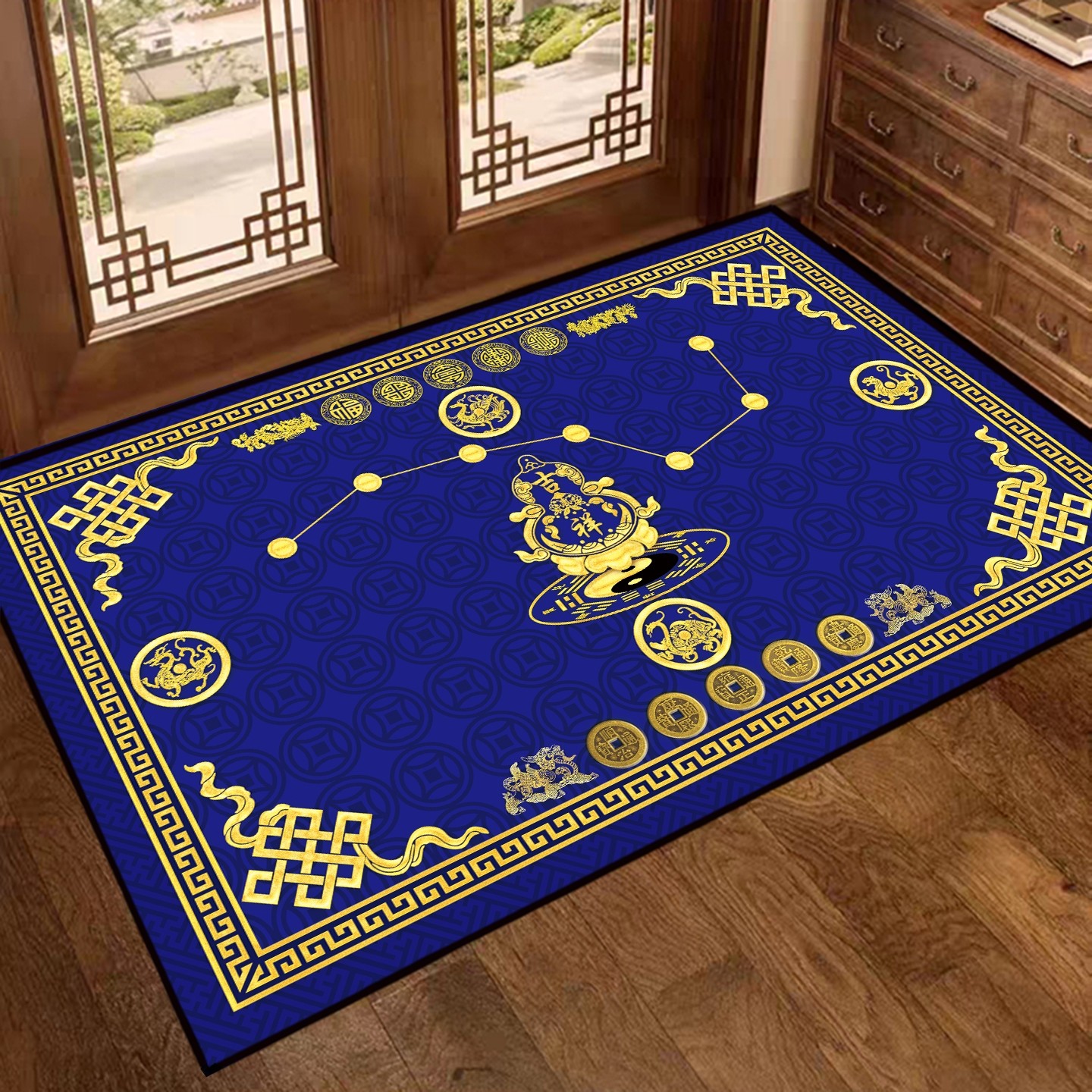 坐南朝北入户门地垫蓝色七星风水五行水地毯麒麟大象脚垫防滑门垫