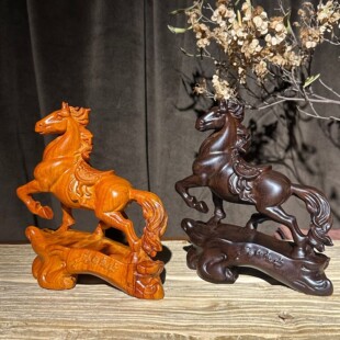 黑檀木雕马摆件实木新中式马到成功招财家居客厅书房办公桌面装饰