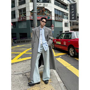 DBW Doublewin经典重现 千鸟格长款风衣外套男复古高级感挺阔大衣