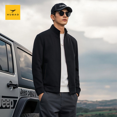 虎豹商务休闲通勤气质夹克2025春季新款时尚立领黑色弹力男士外套